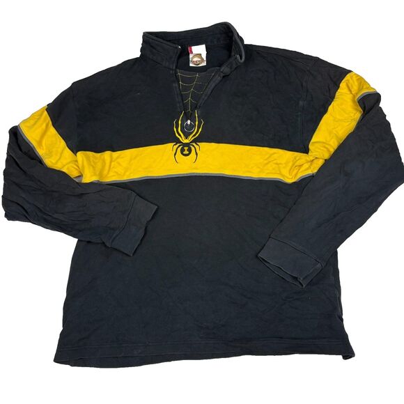 Y2K Spyder 1/4 Zip Pullover L Black Yellow Spider Logo Vintage Ski Streetwear - Picture 1 of 6